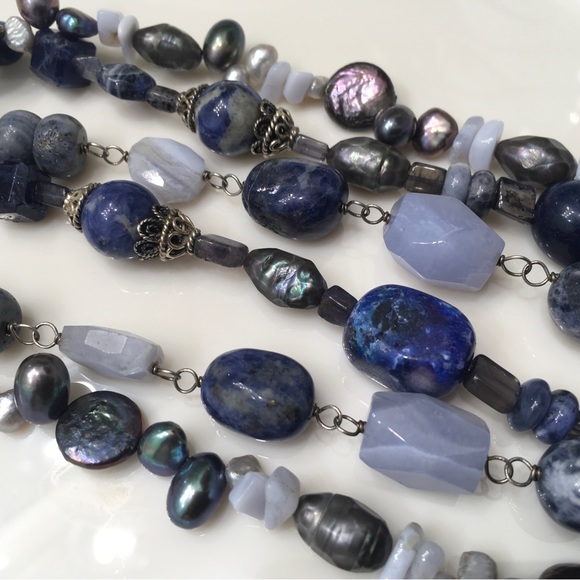 Sterling Silver Beautiful!!! 925 Blue Sodalite Agate Keshi Pearls - Picture 7 of 14